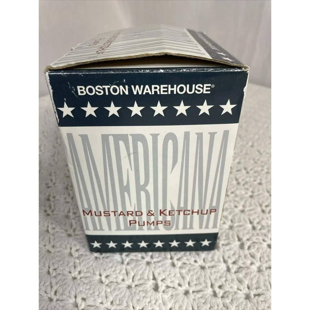 American Flag Mustard & Ketchup Catsup Pump Dispenser Set New Open Box